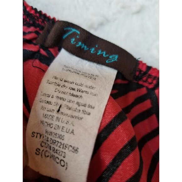 Timing Womens Small Surplice Neck Sleeveless Mini Dress Tie Back Black Red - Picture 3 of 6